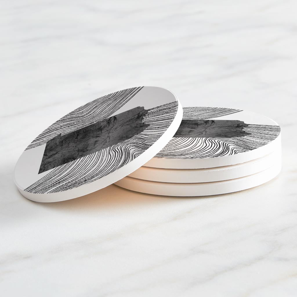 Minimalistic B&W Pennsylvania Shape Fluid Lines | Absorbent Coasters | Set of 4 | Min 2