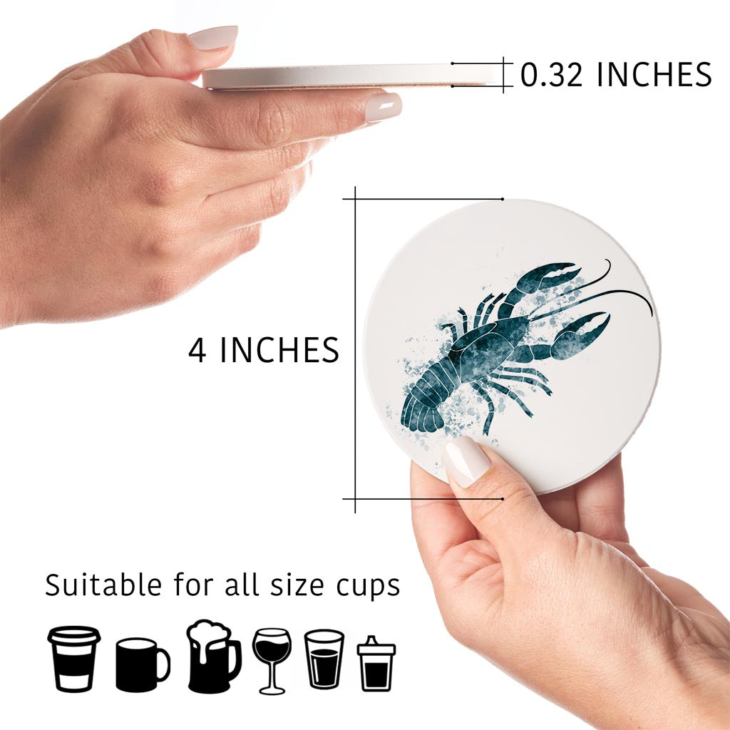 Blue White Water Color Crawfish | Absorbent Coasters | Set of 4 | Min 2