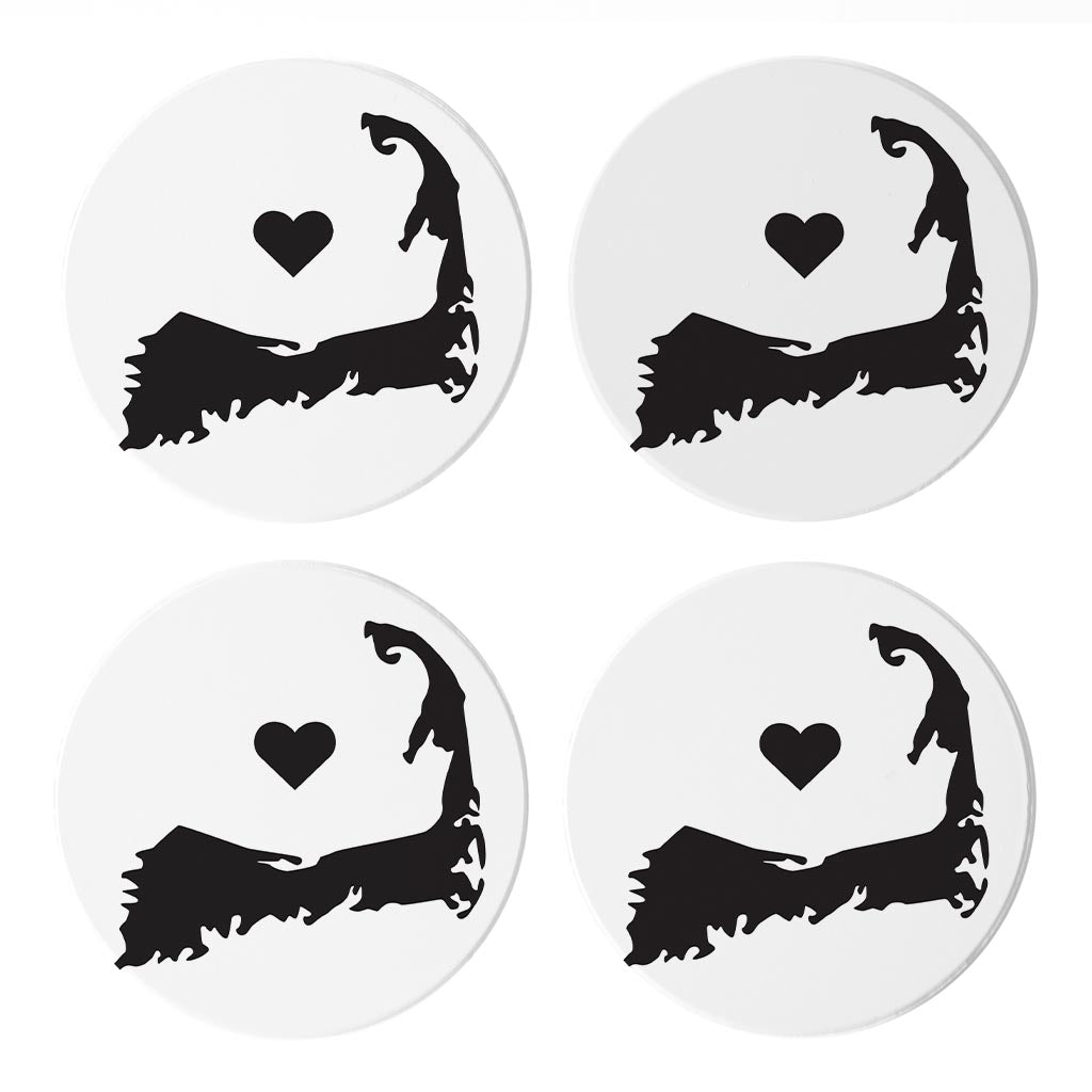 Minimalistic B&W Cape Cod With Heart | Absorbent Coasters | Set of 4 | Min 2