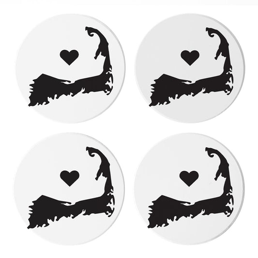 Minimalistic B&W Cape Cod With Heart | Absorbent Coasters | Set of 4 | Min 2