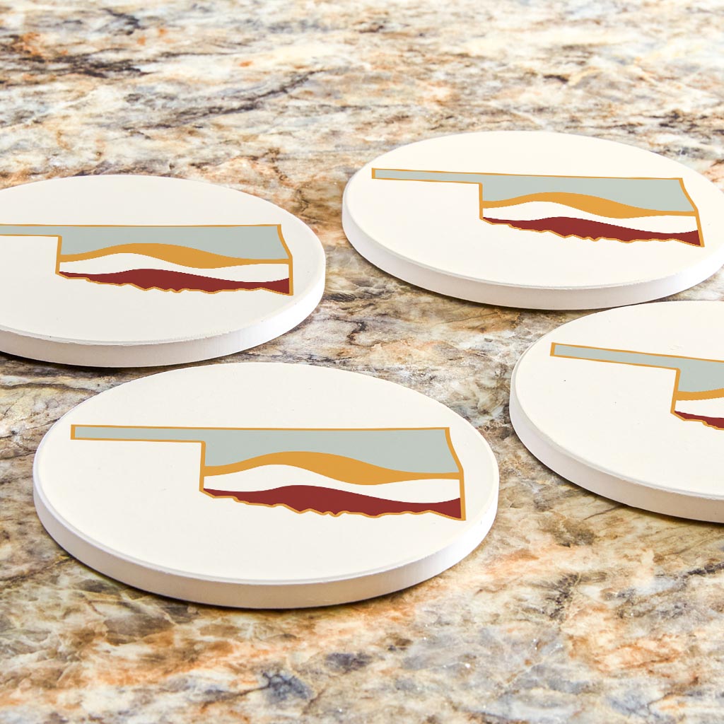 Modern Minimalist Oklahoma Cream Retro State Shape Hills | Absorbent Coasters | Set of 4 | Min 2