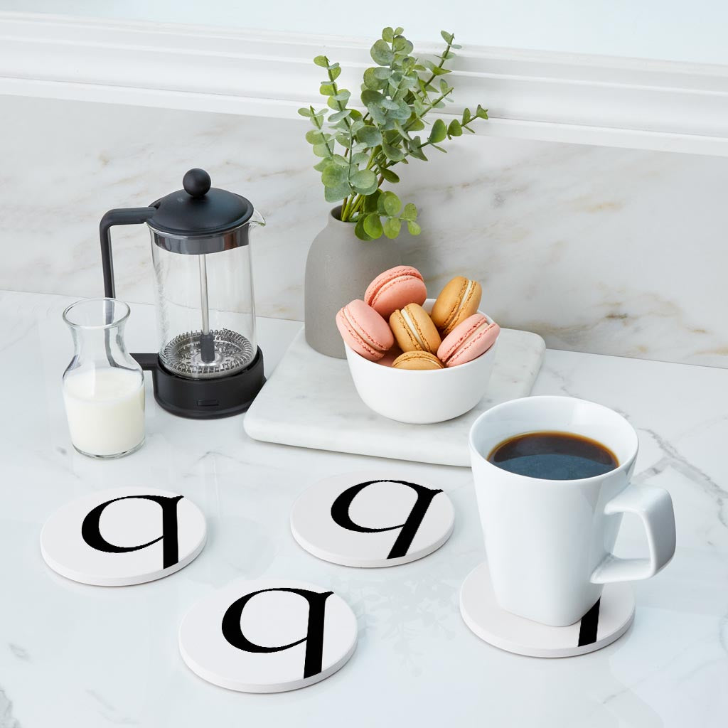 Minimalist Monogram Q Circle | Absorbent Coasters | Set of 4 | Min 2