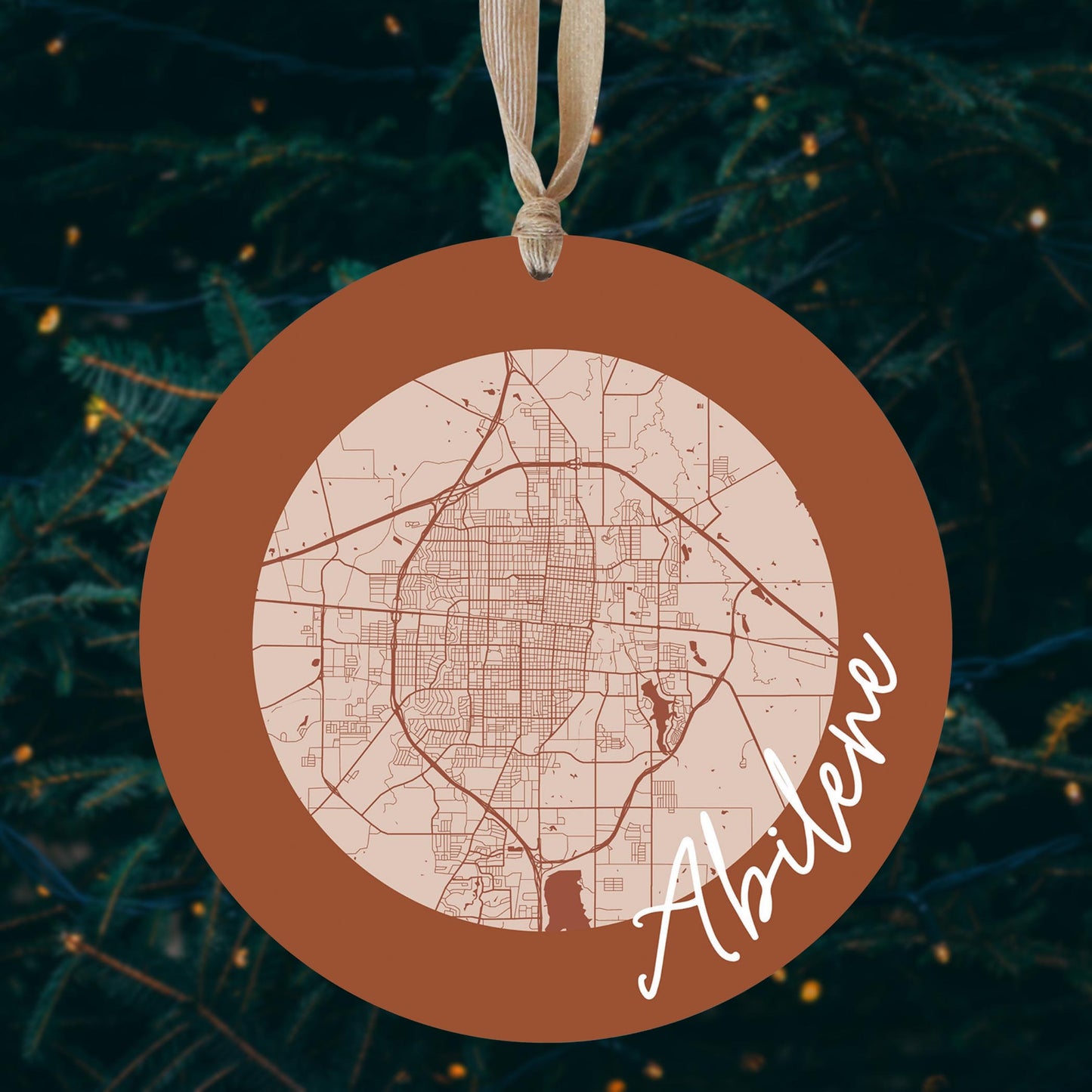 Modern Minimalist Texas Abilene Circle Map | Wood Ornament | Eaches | Min 1