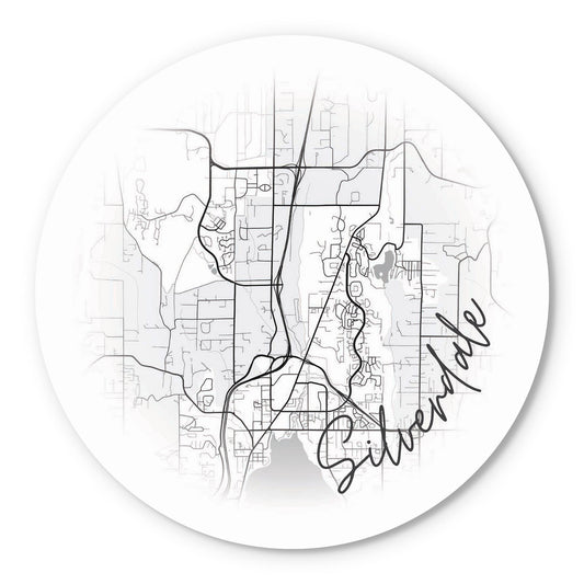 Minimalistic B&W Washington Silverdale Circle Map | Wood Sign | Eaches | Min 1