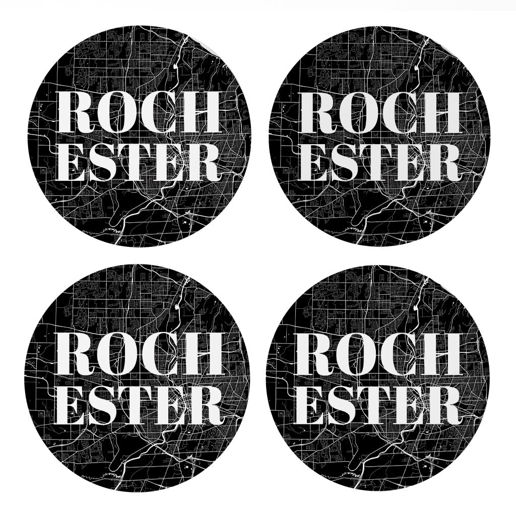 Minimalistic B&W New York Rochester Map | Absorbent Coasters | Set of 4 | Min 2