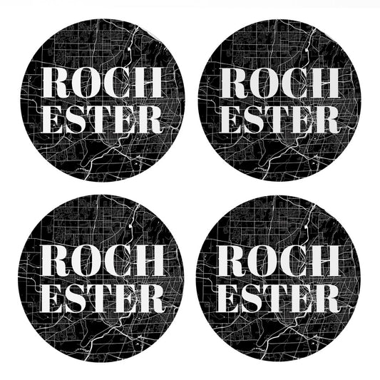 Minimalistic B&W New York Rochester Map | Absorbent Coasters | Set of 4 | Min 2