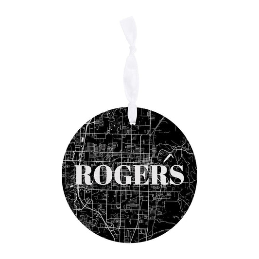 Minimalist B&W Arkansas Rogers Map | Wood Ornament | Eaches | Min 6