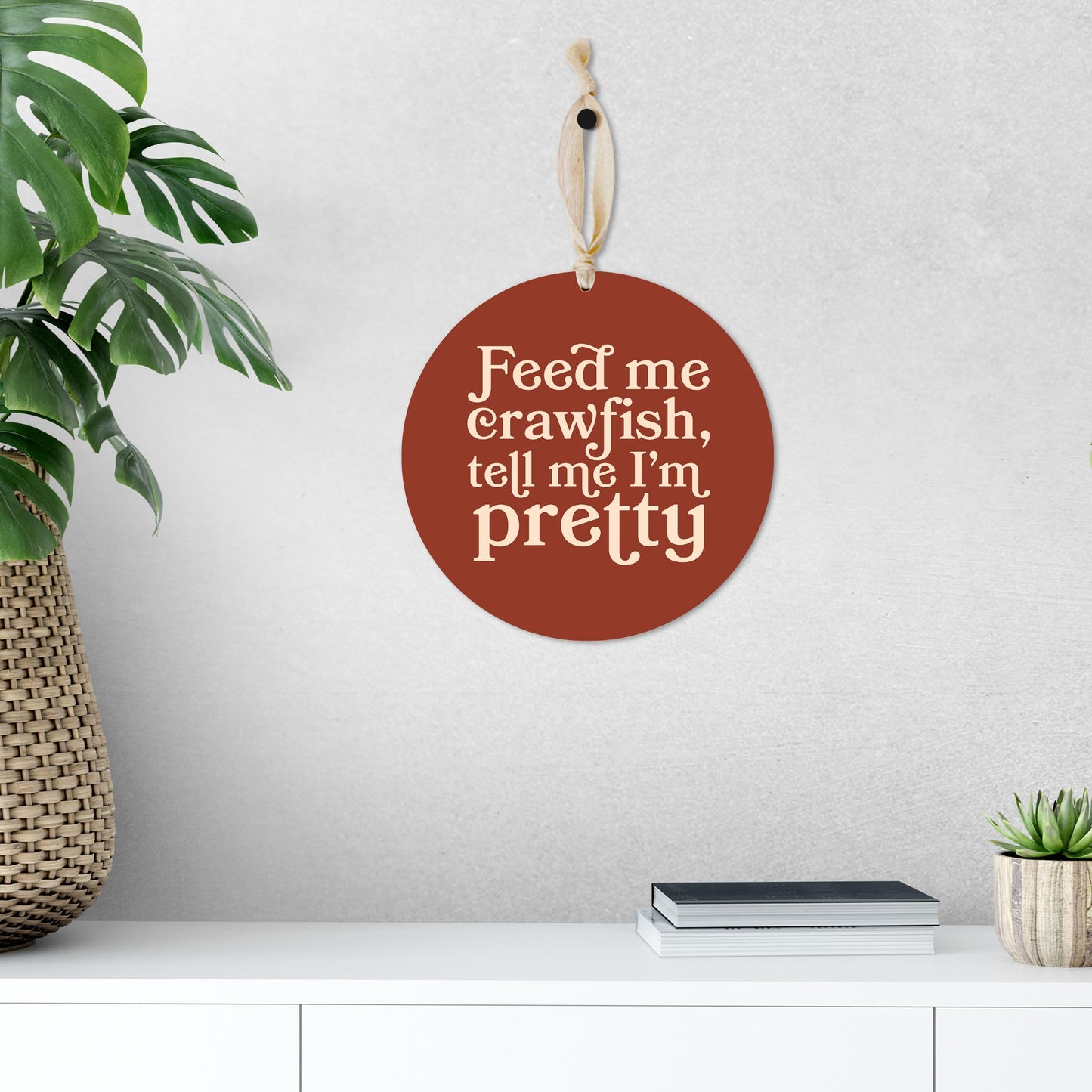 Modern Minimalist Louisiana Feed Me Crawfish | Wood Ornament | Eaches | Min 1