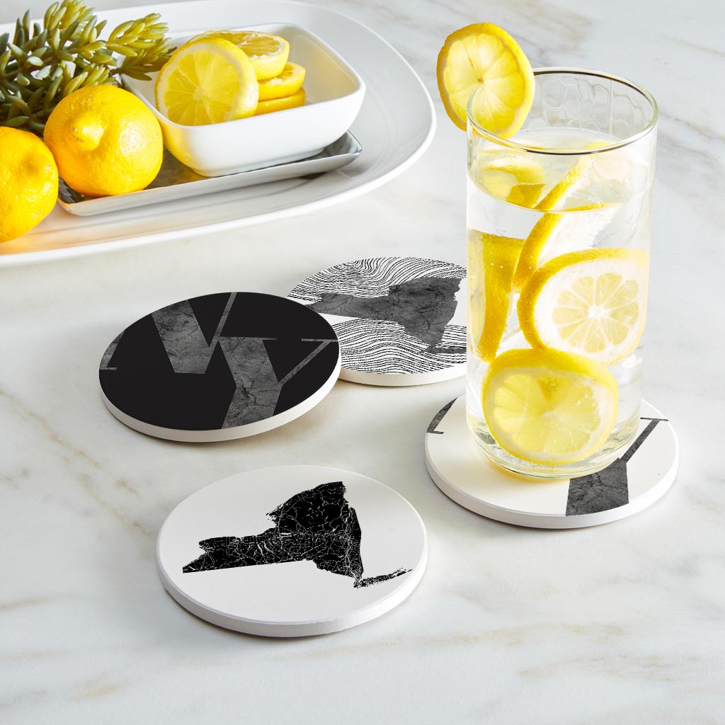 Minimalistic B&W New York Initials State Shapes | Absorbent Coasters | Set of 4 | Min 2