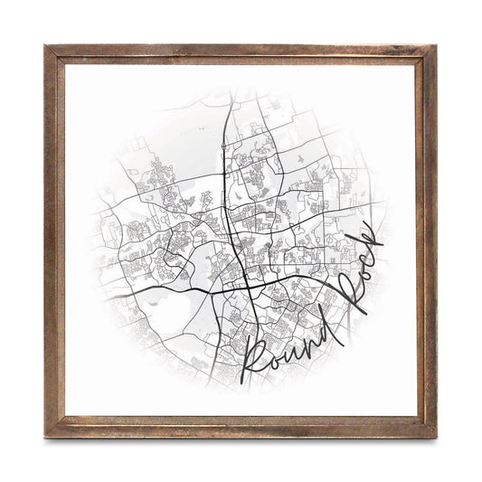 Minimalistic B&W Texas Round Rock Circle Map | Wood Sign | Eaches | Min 1