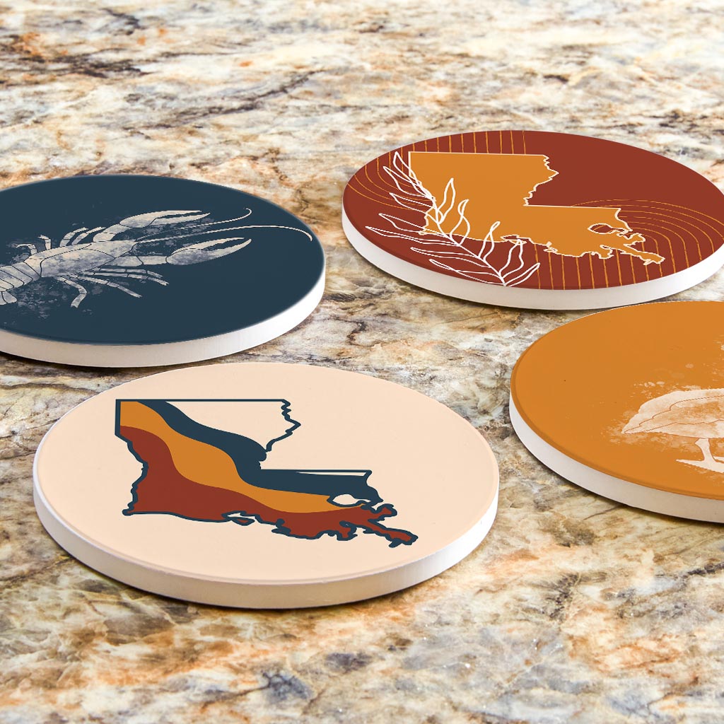 Modern Minimalist Louisiana Set | Absorbent Coasters | Set of 4 | Min 2