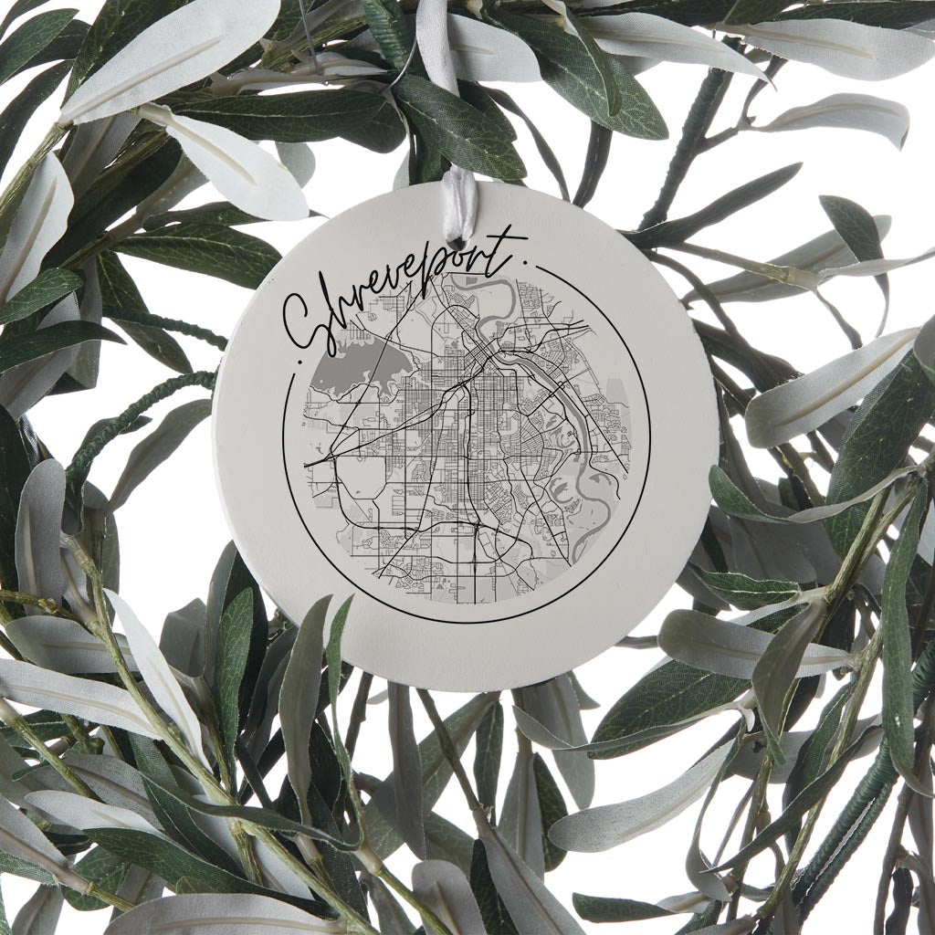 Modern Louisiana Shreveport Circle Map| Wood Ornament | Eaches | Min 6