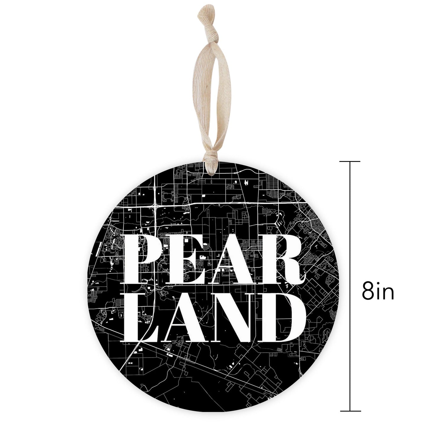 Minimalistic B&W Texas Pearland City Map | Wood Ornament | Eaches | Min 1