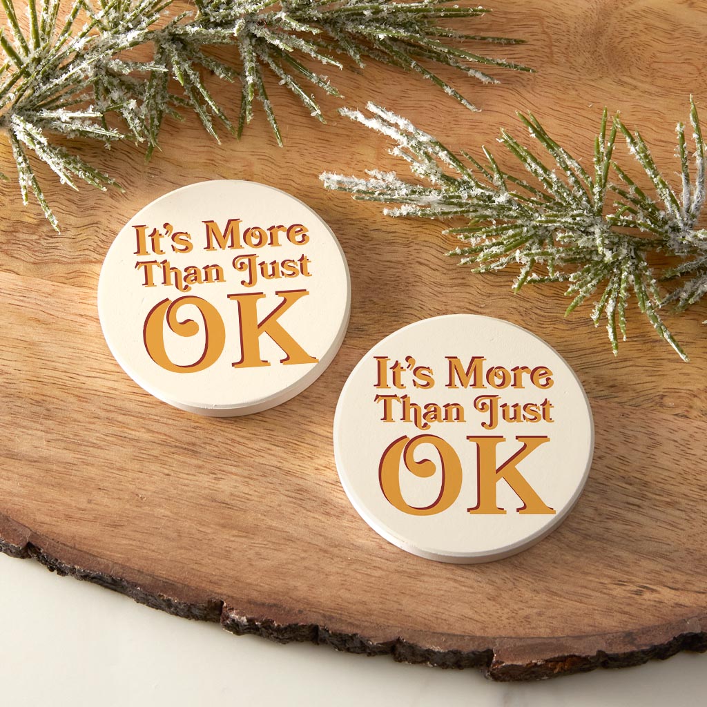 Modern Minimalist Oklahoma More Than Just Ok | Absorbent Car Coasters | Set of 2 | Min 4