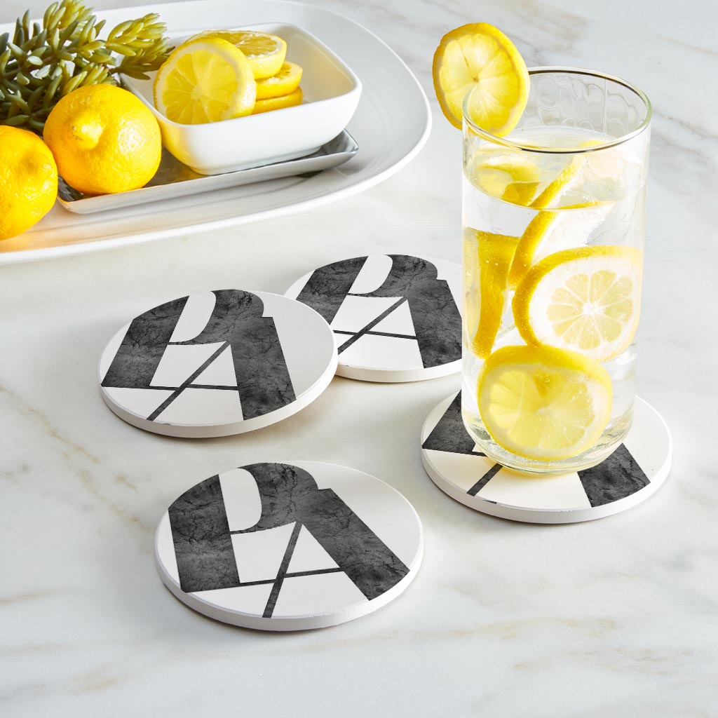 Minimalistic B&W Pennsylvania White Initials | Absorbent Coasters | Set of 4 | Min 2