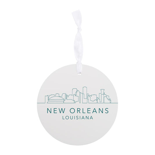 Blue White New Orleans Skyline | Wood Ornament | Eaches | Min 6