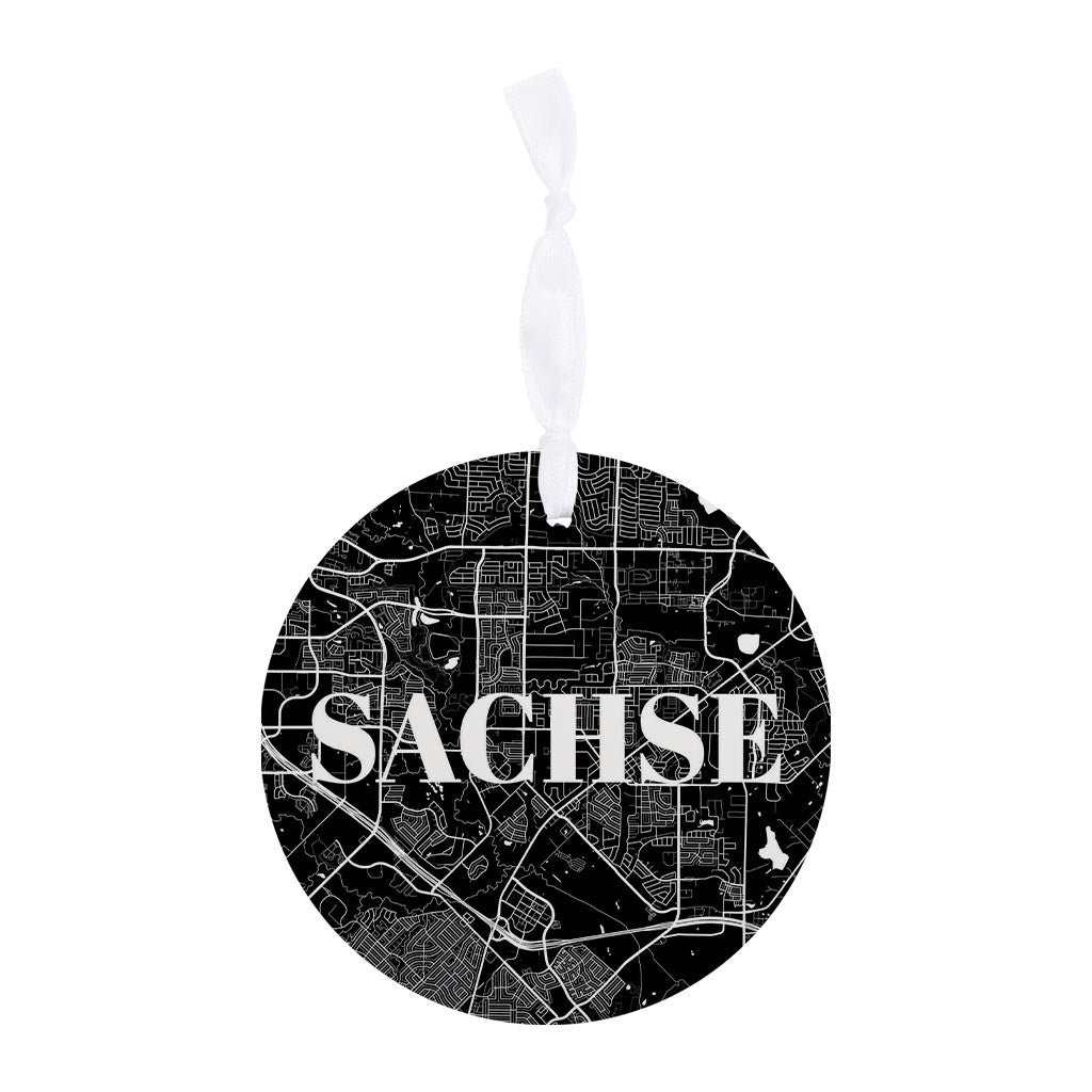 Minimalistic B&W Texas Sachse Map | Wood Ornament | Eaches | Min 6