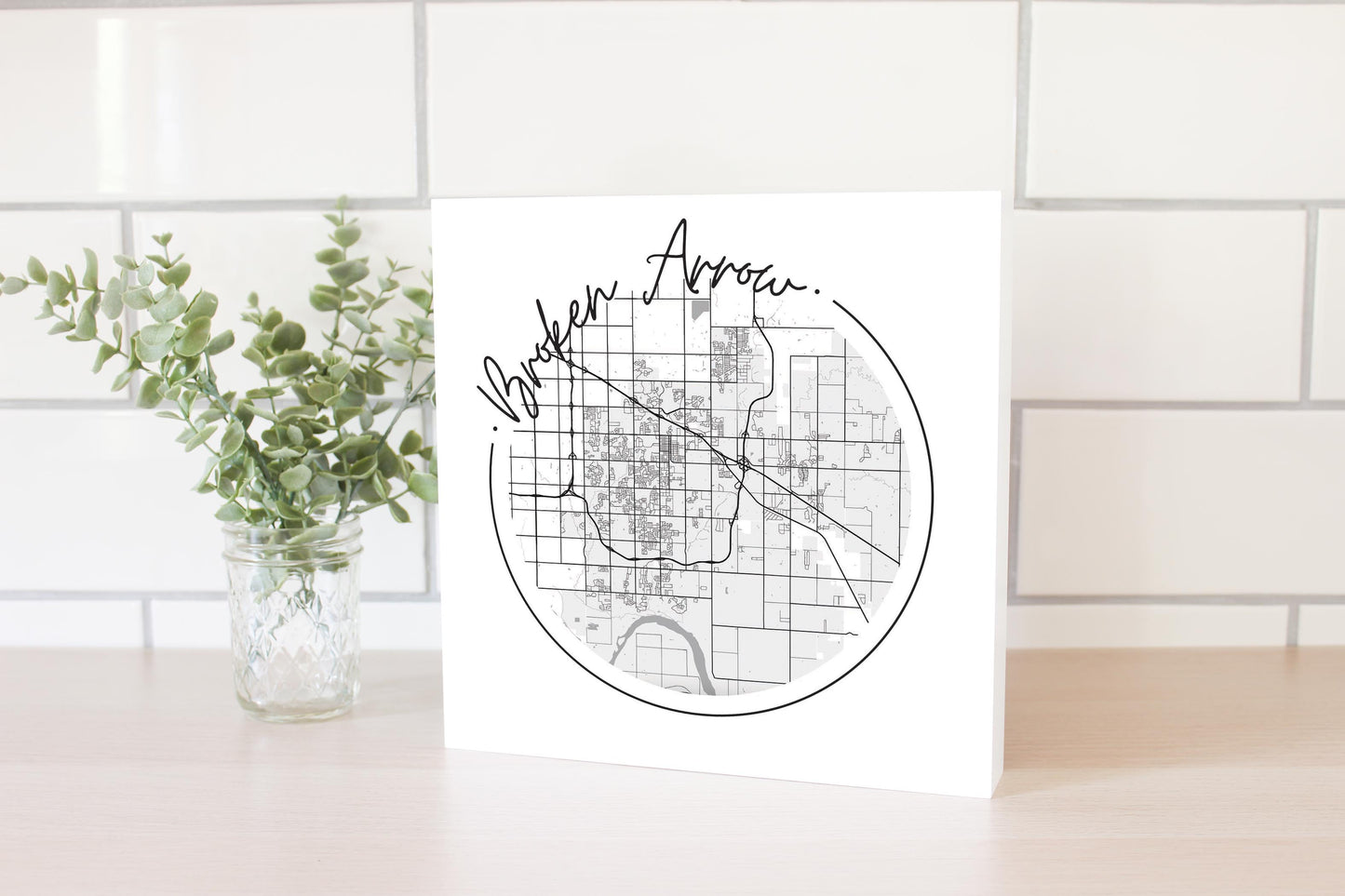 Modern Oklahoma Broken Arrow Map | Wood Block | Eaches | Min 2