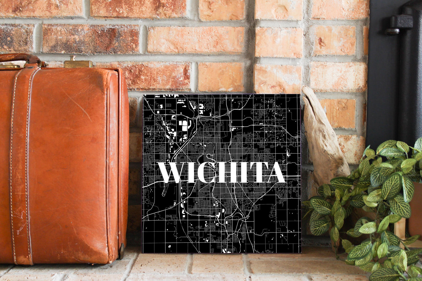 Minimalist B&W Kansas Wichita Map | Wood Sign | Eaches | Min 2