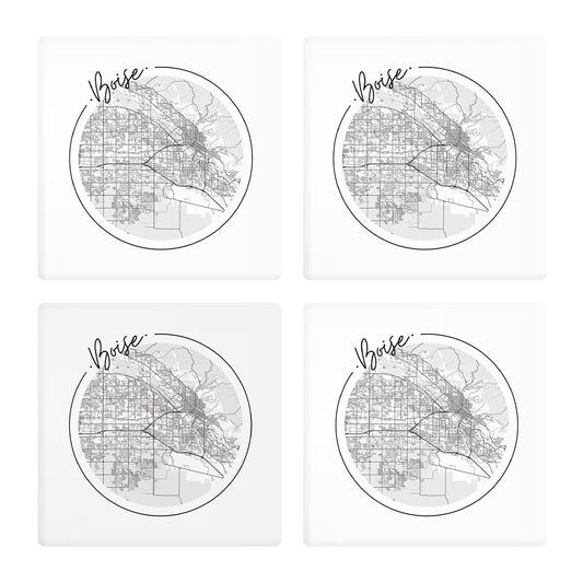 Minimalist B&W Idaho Boise Circle Map | Absorbent Coasters | Set of 4 | Min 2