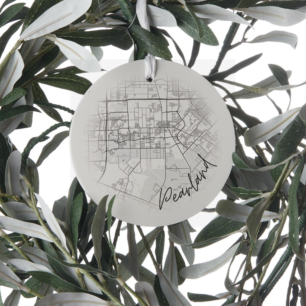 Minimalistic B&W Texas Pearland City Circle Map | Wood Ornament | Eaches | Min 6