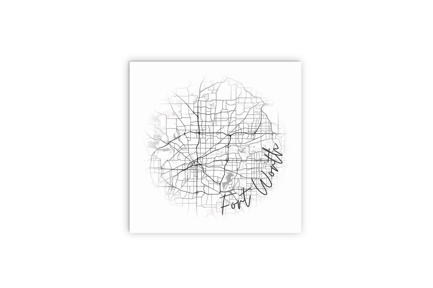 Minimalistic B&W Texas Fort Worth Circle Map | Wood Sign | Eaches | Min 2