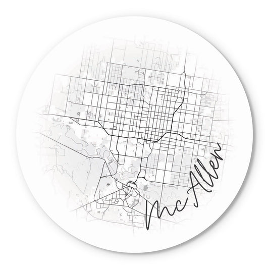 Minimalistic B&W Texas Mcallen Circle Map | Wood Sign | Eaches | Min 1