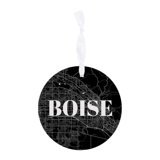 Minimalist B&W Idaho Boise Map | Wood Ornament | Eaches | Min 6