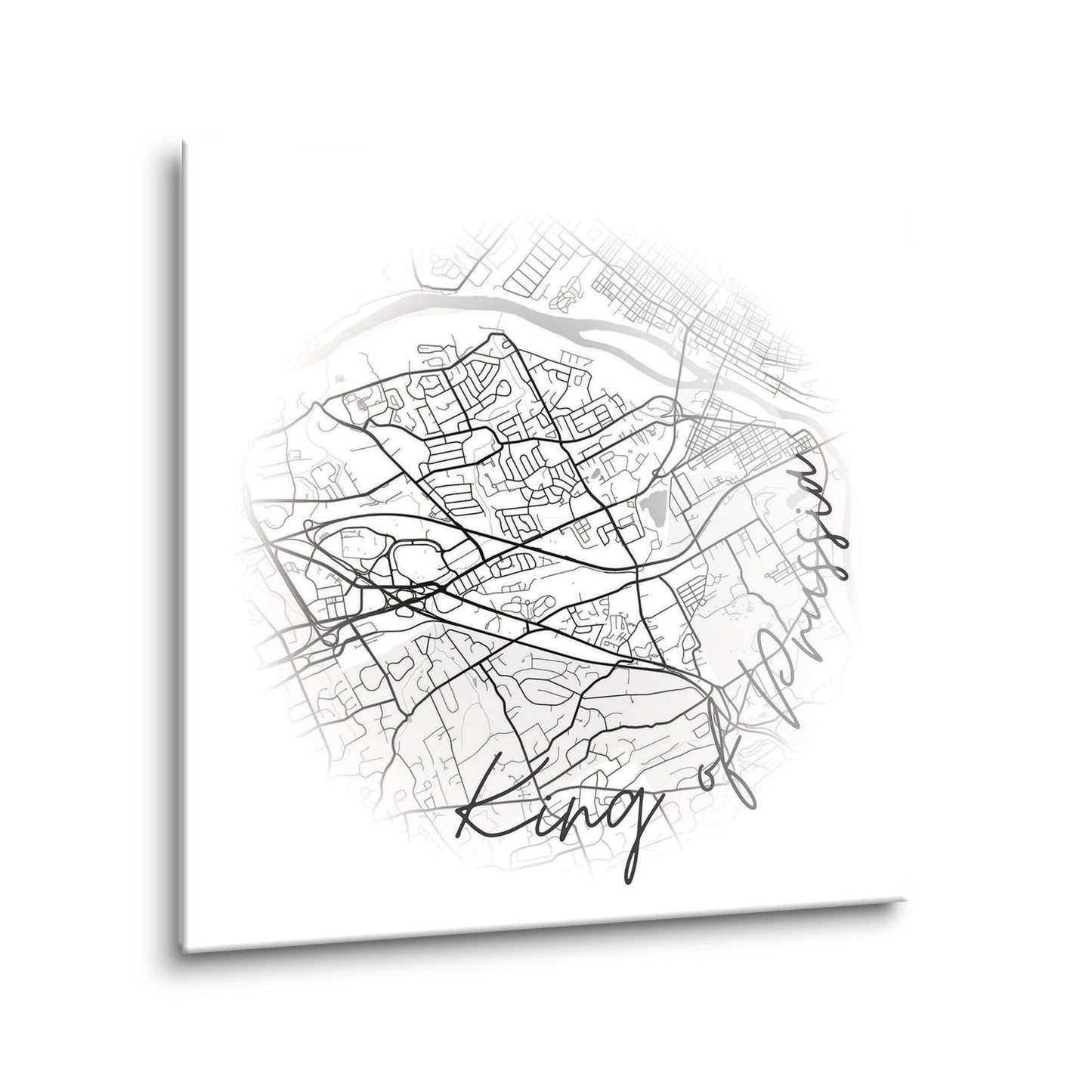 Minimalistic B&W Pennsylvania King Of Prussia Circle Map | Hi-Def Glass Art | Eaches | Min 2