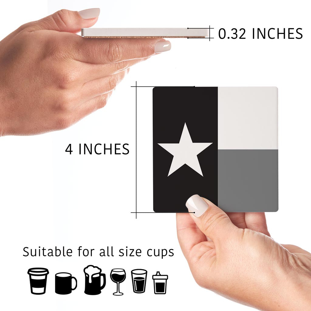 Minimalistic B&W Texas State Flag | Absorbent Coasters | Set of 4 | Min 2