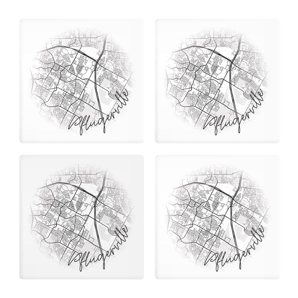 Minimalistic B&W Texas Pflugerville Circle Map| Absorbent Coasters | Set of 4 | Min 2