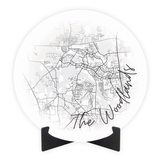 Minimalistic B&W Texas The Woodlands Circle Map | Wood Sign | Eaches | Min 1