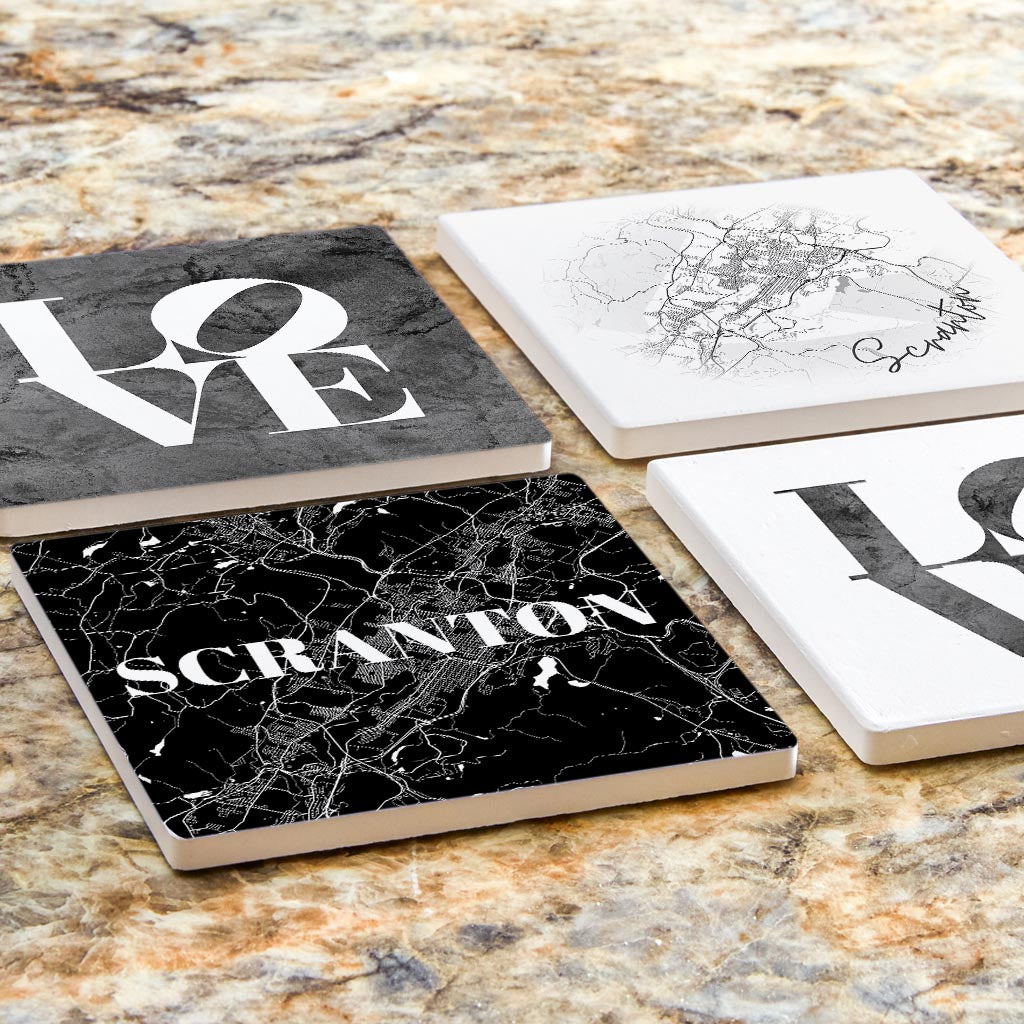 Minimalistic B&W Pennsylvania Scranton Maps Love | Absorbent Coasters | Set of 4 | Min 2