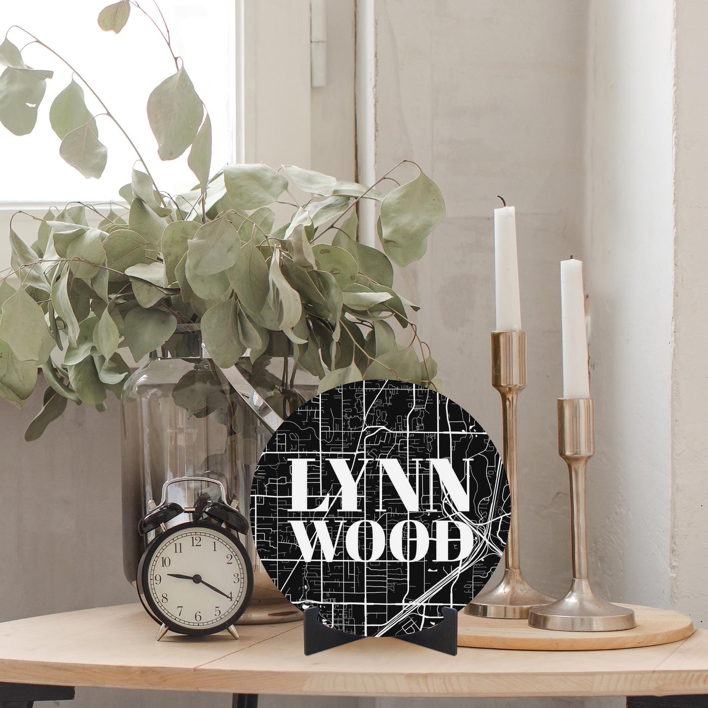 Minimalistic B&W Washington Lynnwood Map | Wood Sign | Eaches | Min 1