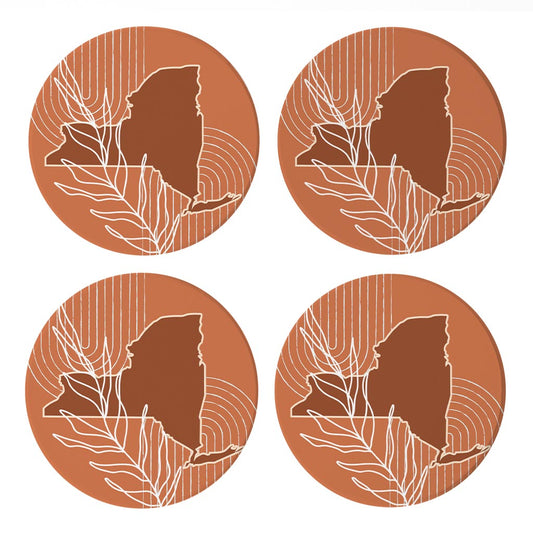 Modern Minimalist New York Shape And Leaf | Absorbent Coasters | Set of 4 | Min 2