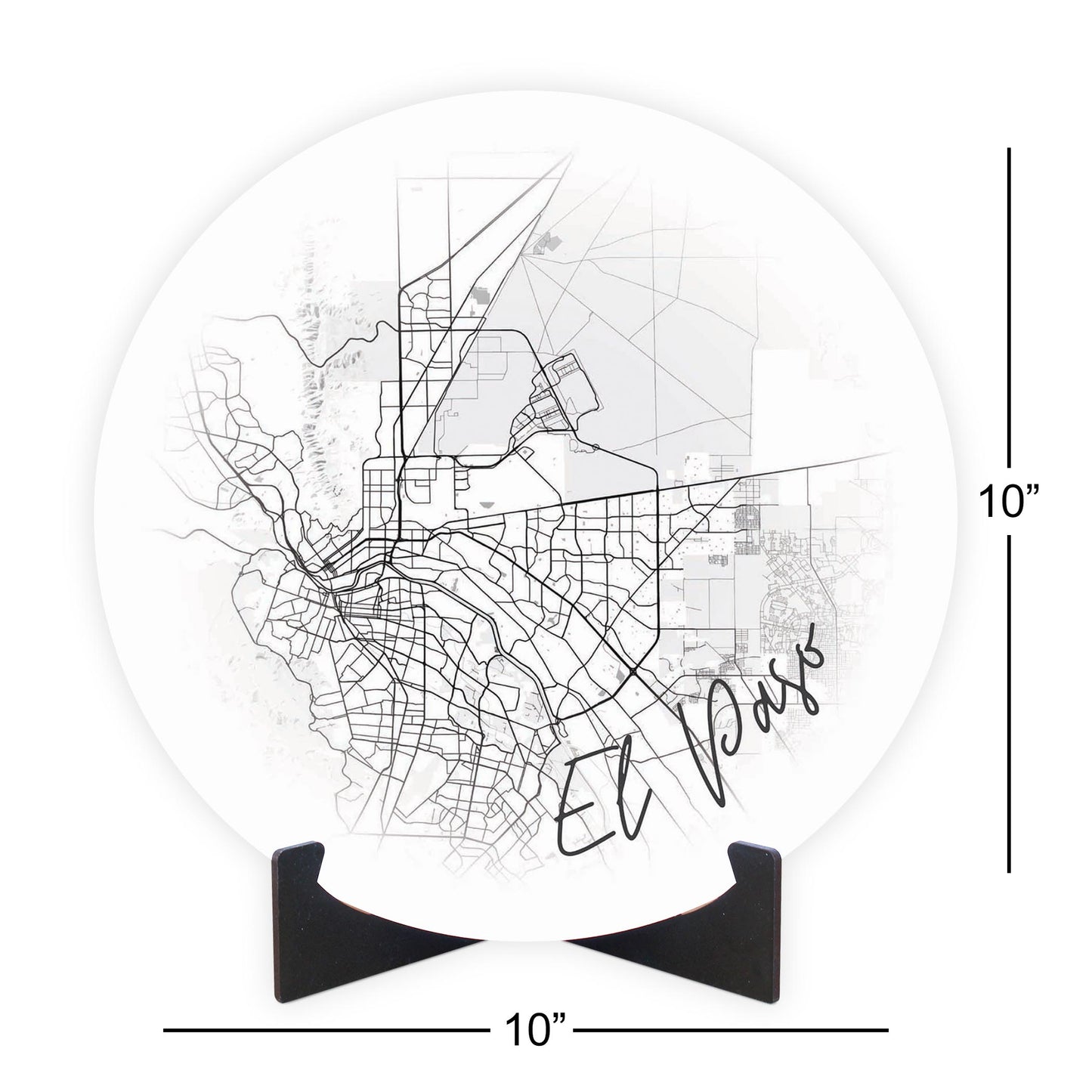 Minimalistic B&W Texas El Paso Circle Map | Wood Sign | Eaches | Min 1