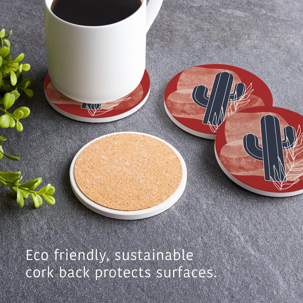 Modern Minimalist Texas Colors Cactus | Absorbent Coasters | Set of 4 | Min 2