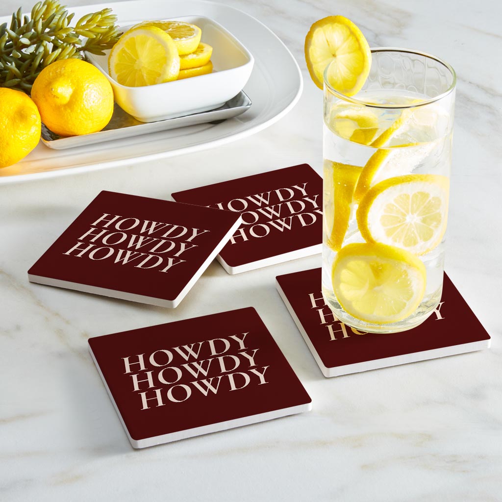 Modern Minimalist Texas Maroon Howdy | Absorbent Coasters | Set of 4 | Min 2