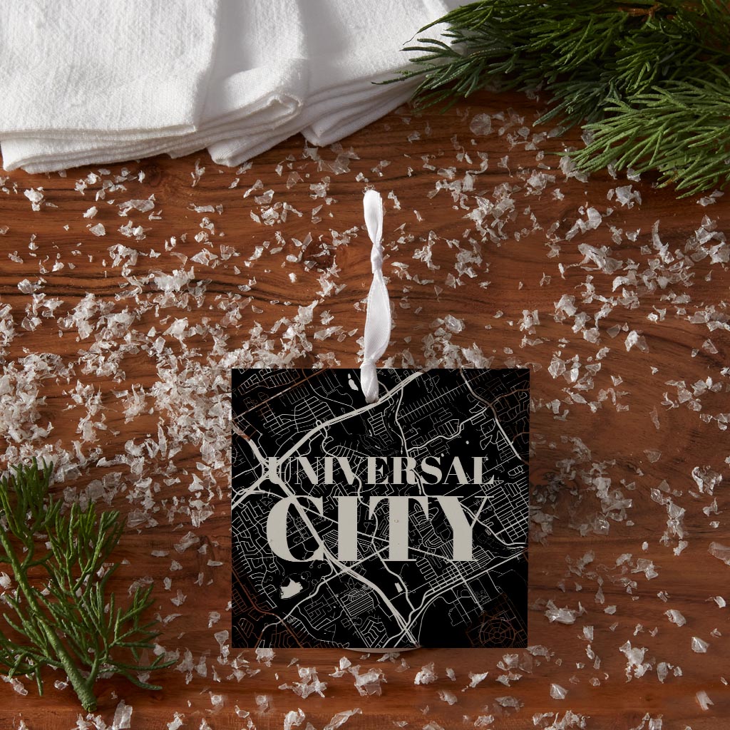 Minimalistic B&W Texas Universal City Map | Wood Ornament | Eaches | Min 6