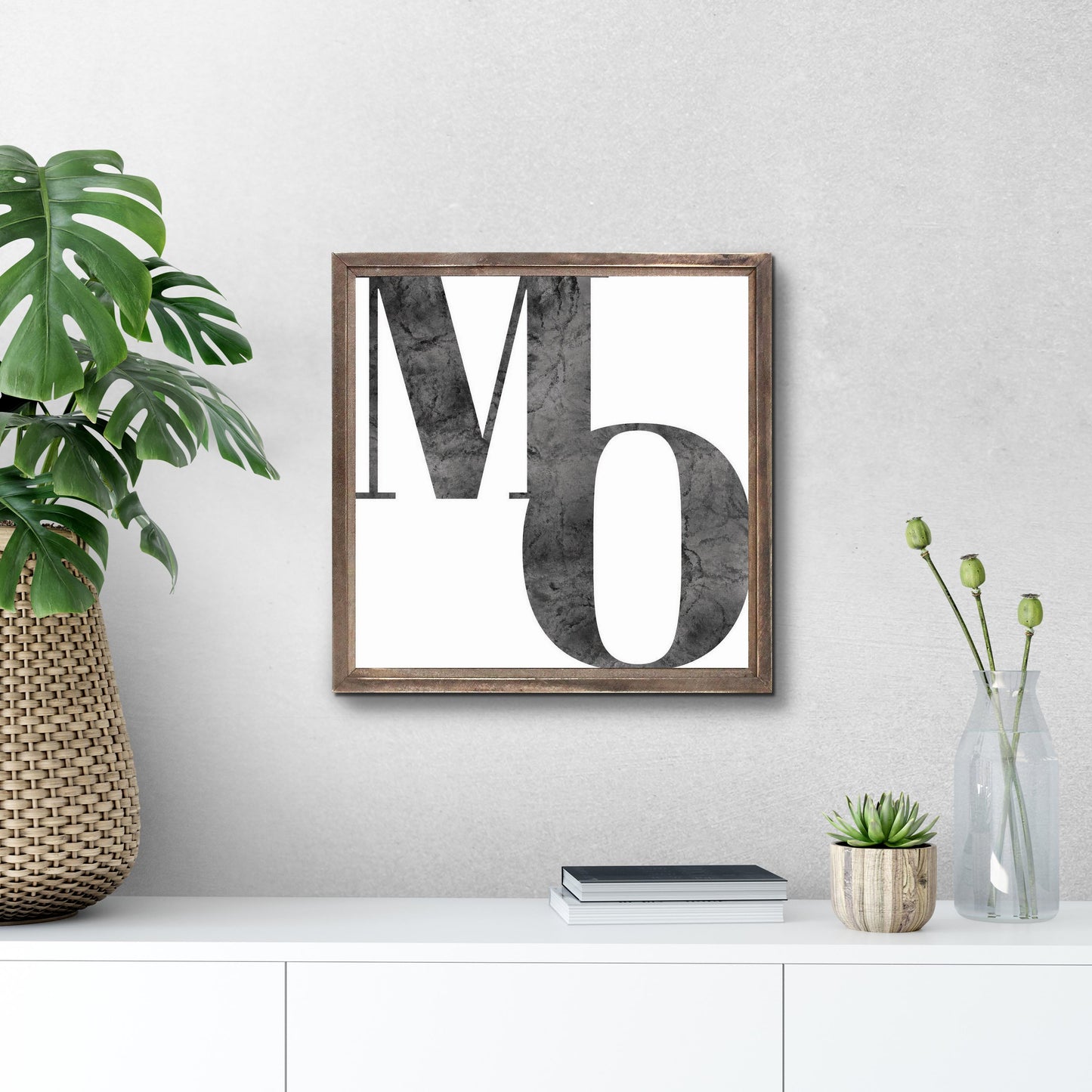 Minimalist B&W Missouri White Initials | Wood Sign | Eaches | Min 1