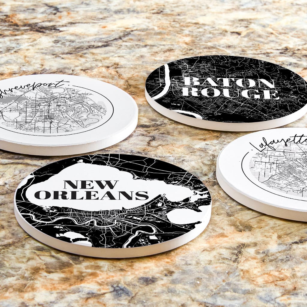 Modern Black White Louisiana Set | Absorbent Coasters | Set of 4 | Min 2