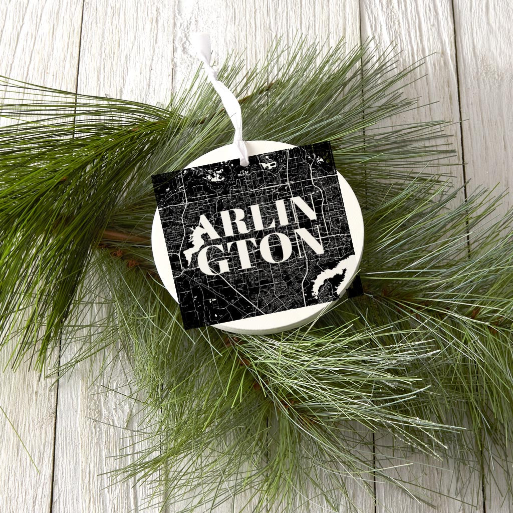 Minimalistic B&W Texas Arlington Map | Wood Ornament | Eaches | Min 6