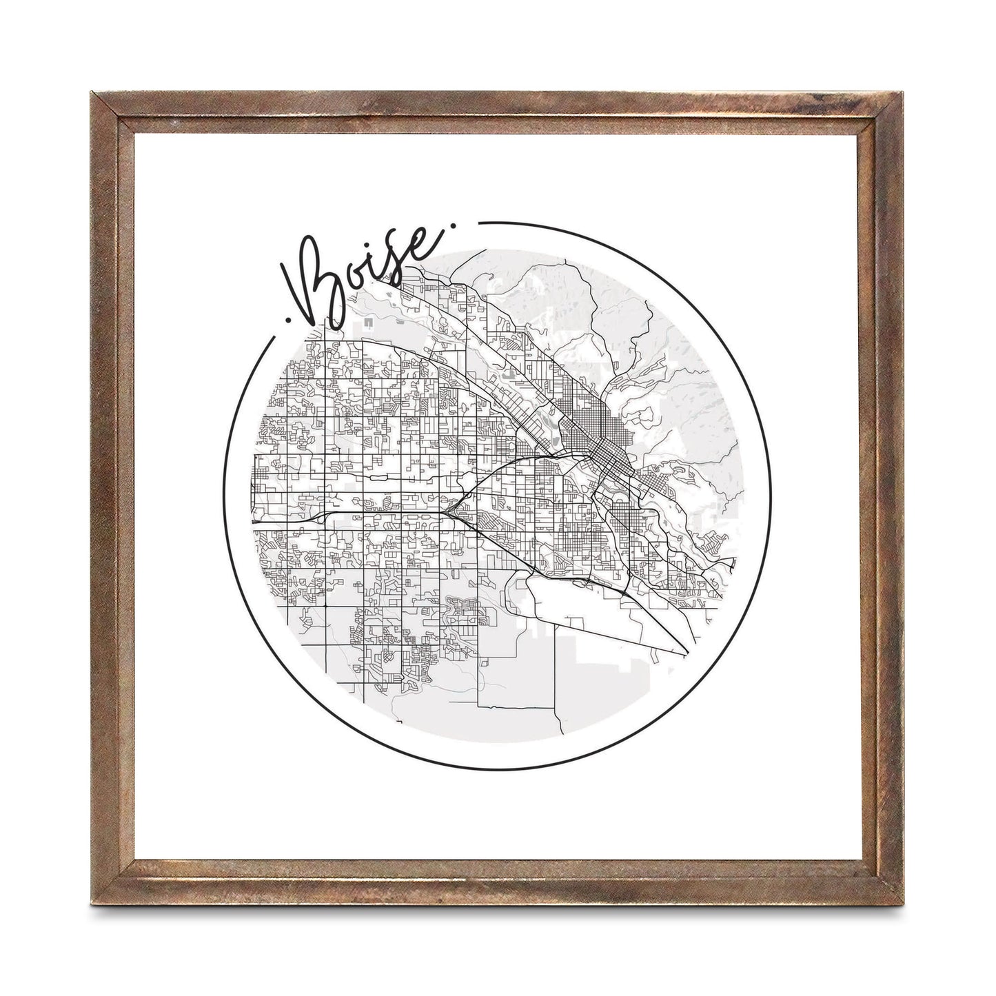 Minimalist B&W Idaho Boise Circle Map | Wood Sign | Eaches | Min 1