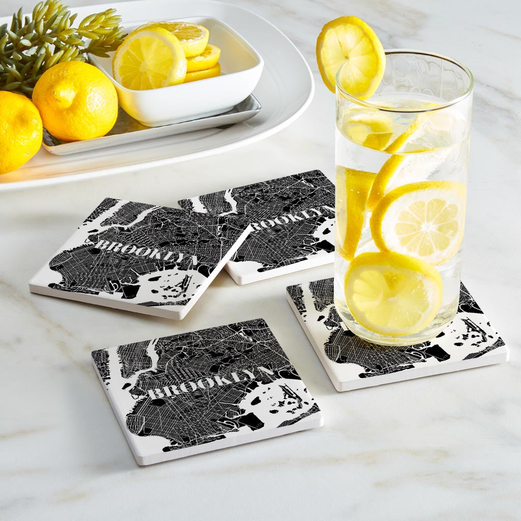 Minimalistic B&W New York Brooklyn Map| Absorbent Coasters | Set of 4 | Min 2