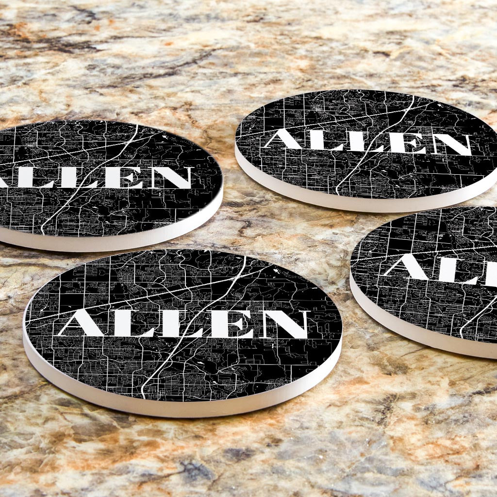 Minimalistic B&W Texas Allen Map| Absorbent Coasters | Set of 4 | Min 2