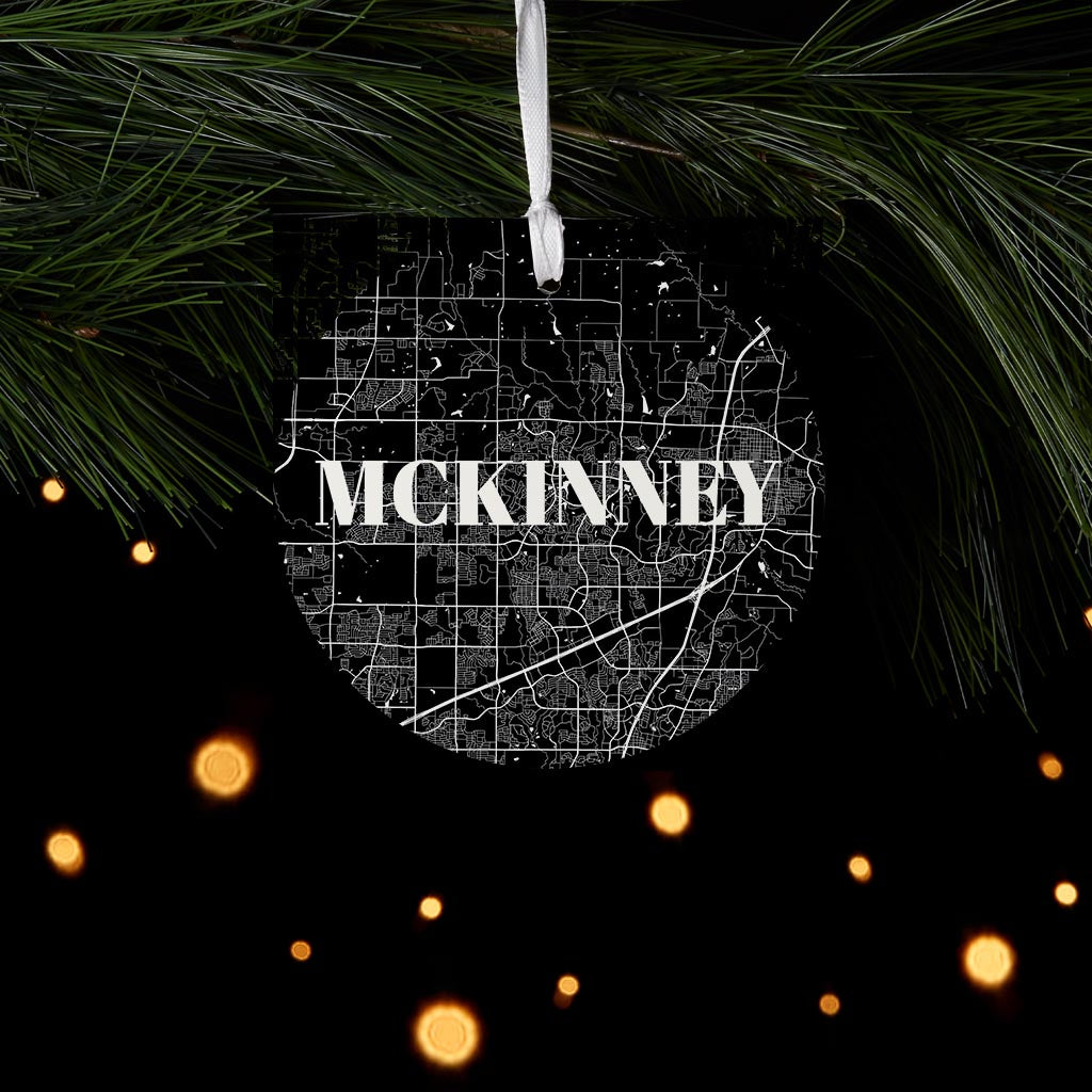 Minimalistic B&W Texas Mckinney Map | Wood Ornament | Eaches | Min 6