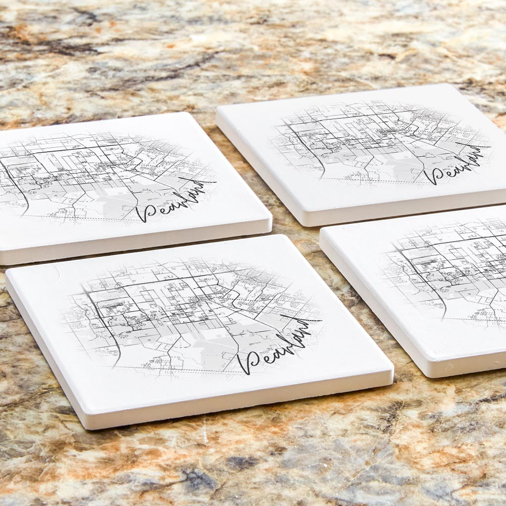 Minimalistic B&W Texas Pearland City Circle Map| Absorbent Coasters | Set of 4 | Min 2