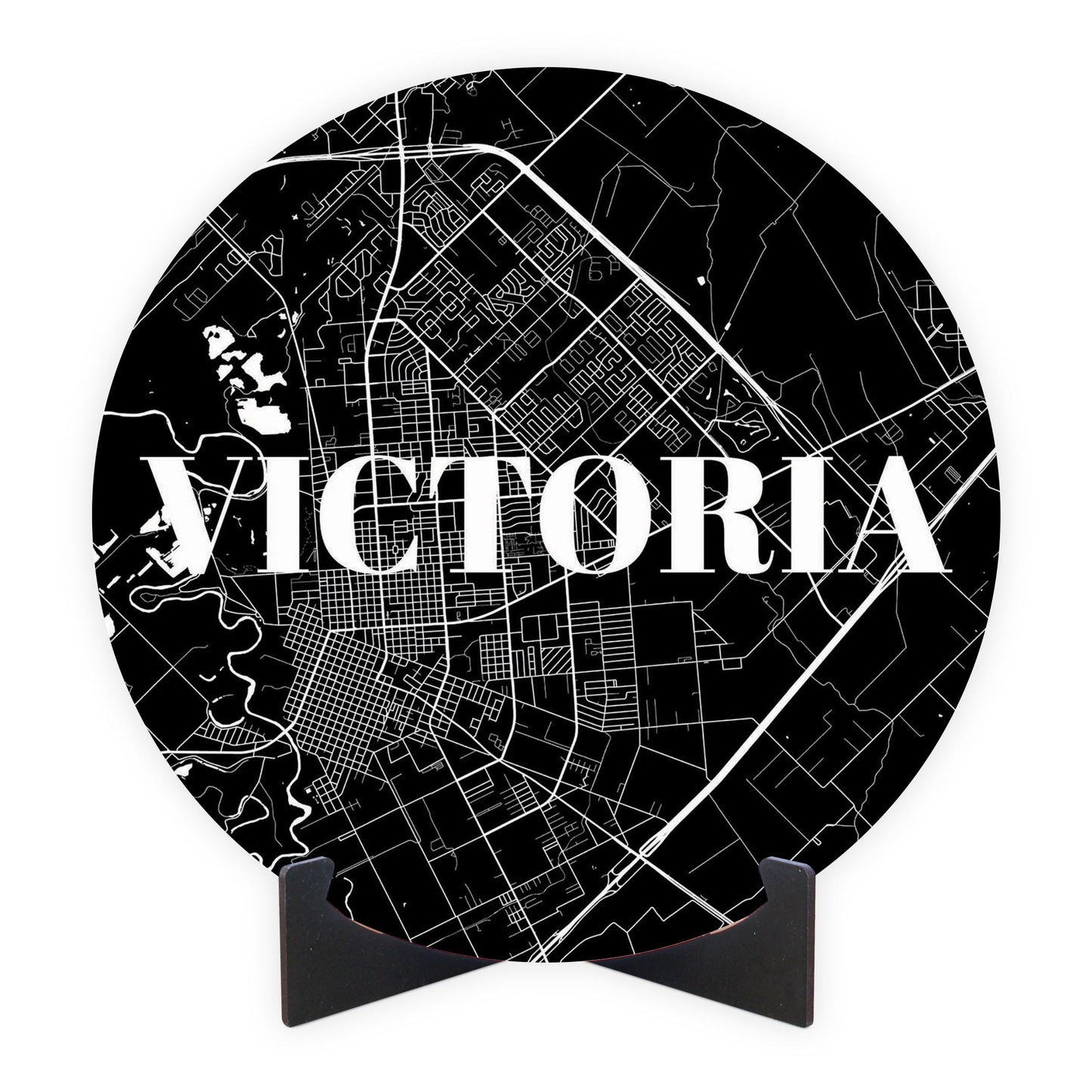 Minimalistic B&W Texas Victoria Map | Wood Sign | Eaches | Min 1