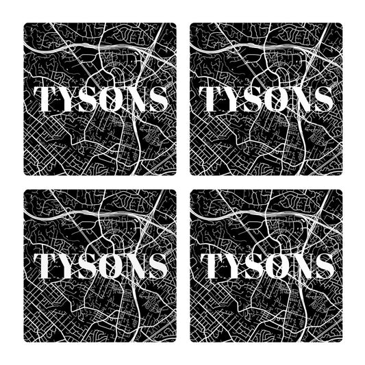 Minimalistic B&W Virginia Tysons Map | Absorbent Coasters | Set of 4 | Min 2