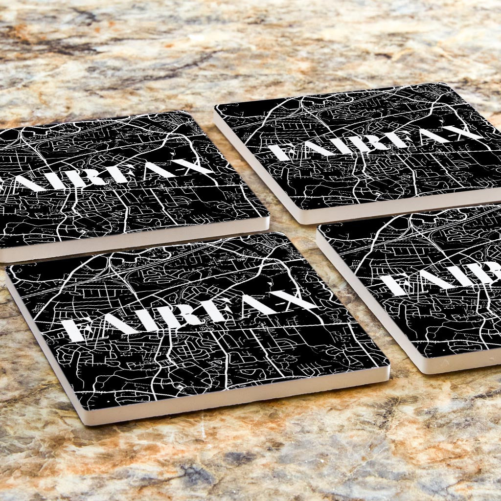 Minimalistic B&W Virginia Fairfax Map | Absorbent Coasters | Set of 4 | Min 2